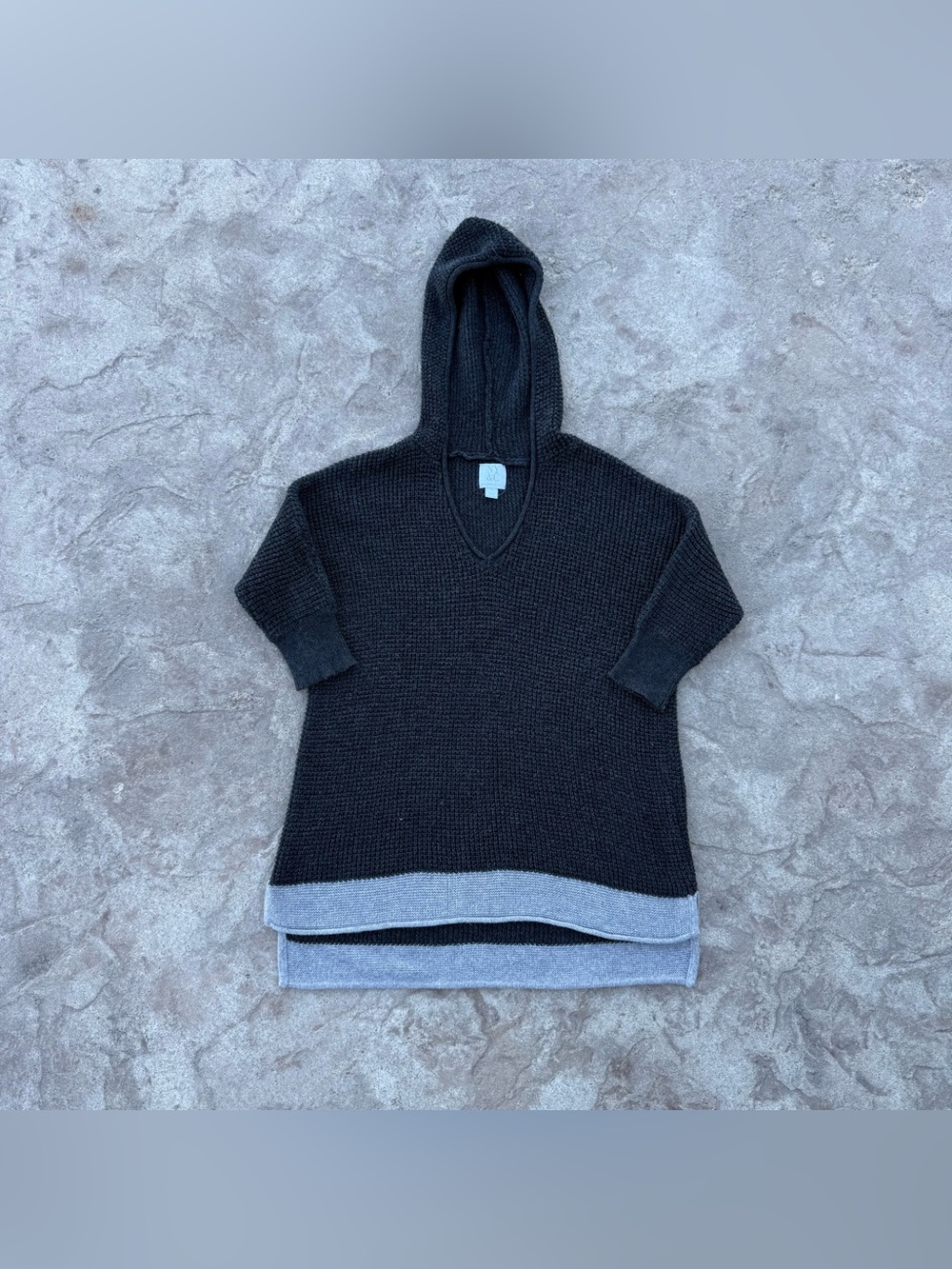 NY&C Charcoal Grey Knit Contrast Hem Hooded Sweater